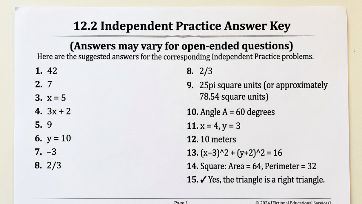12.2 Independent Practice Answer Key